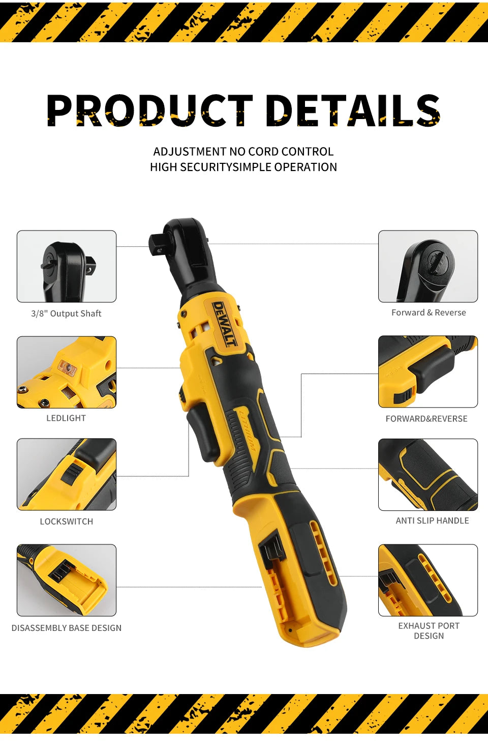 Dewalt 512, Llave de ángulo recto sin escobillas de 20 V - Torque alto 95 N, 2500 RPM, compacta para mantenimiento de automóvile