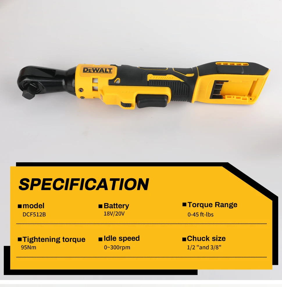 Dewalt 512， Llave de ángulo recto sin escobillas de 20 V - Torque alto 95 N, 2500 RPM, compacta para mantenimiento de automóvile