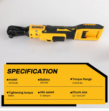 Dewalt 512， Llave de ángulo recto sin escobillas de 20 V - Torque alto 95 N, 2500 RPM, compacta para mantenimiento de automóvile