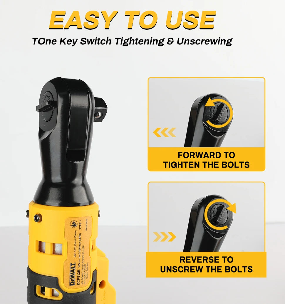 Dewalt 512， Llave de ángulo recto sin escobillas de 20 V - Torque alto 95 N, 2500 RPM, compacta para mantenimiento de automóvile