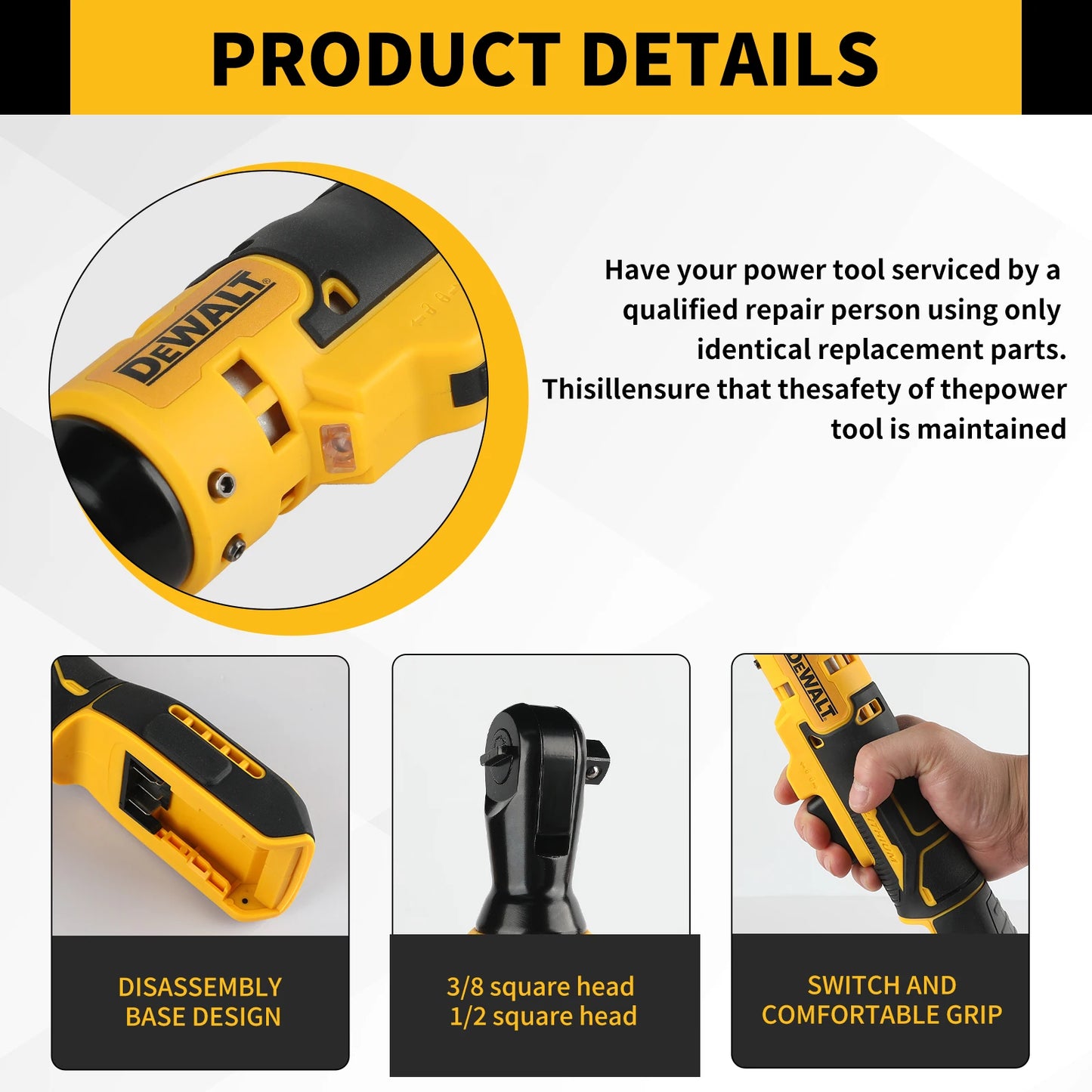 Dewalt 512， Llave de ángulo recto sin escobillas de 20 V - Torque alto 95 N, 2500 RPM, compacta para mantenimiento de automóvile
