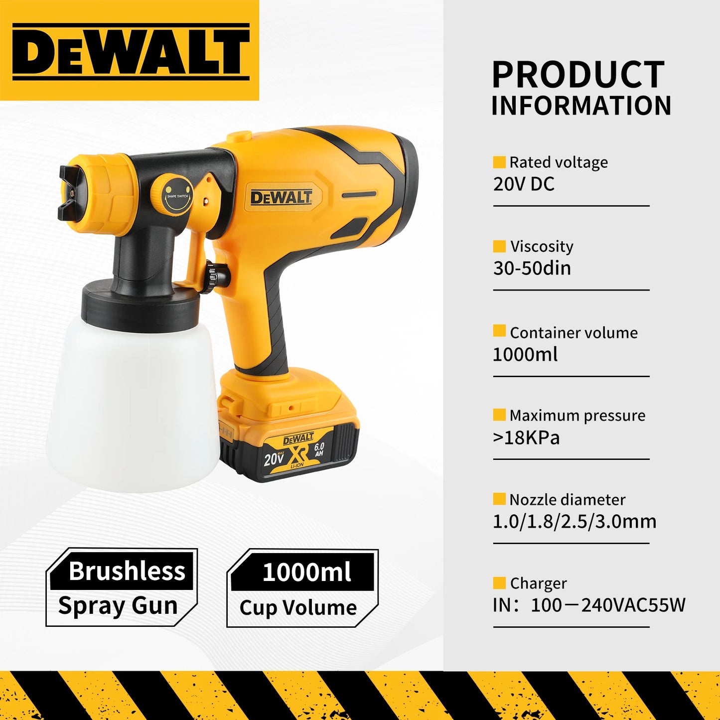 DEWALT 800ML Electric Spray Gun–Cordless,18V Battery–Professional-Grade for Even Coats on Walls,Cabinets&DIY Craft Projects!