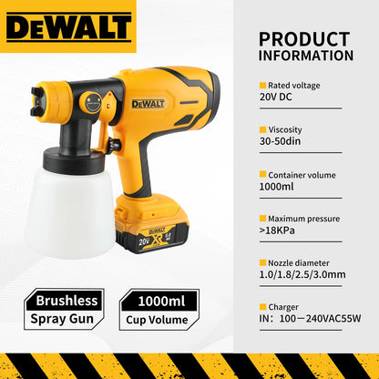 DEWALT 800ML Electric Spray Gun–Cordless,18V Battery–Professional-Grade for Even Coats on Walls,Cabinets&DIY Craft Projects!