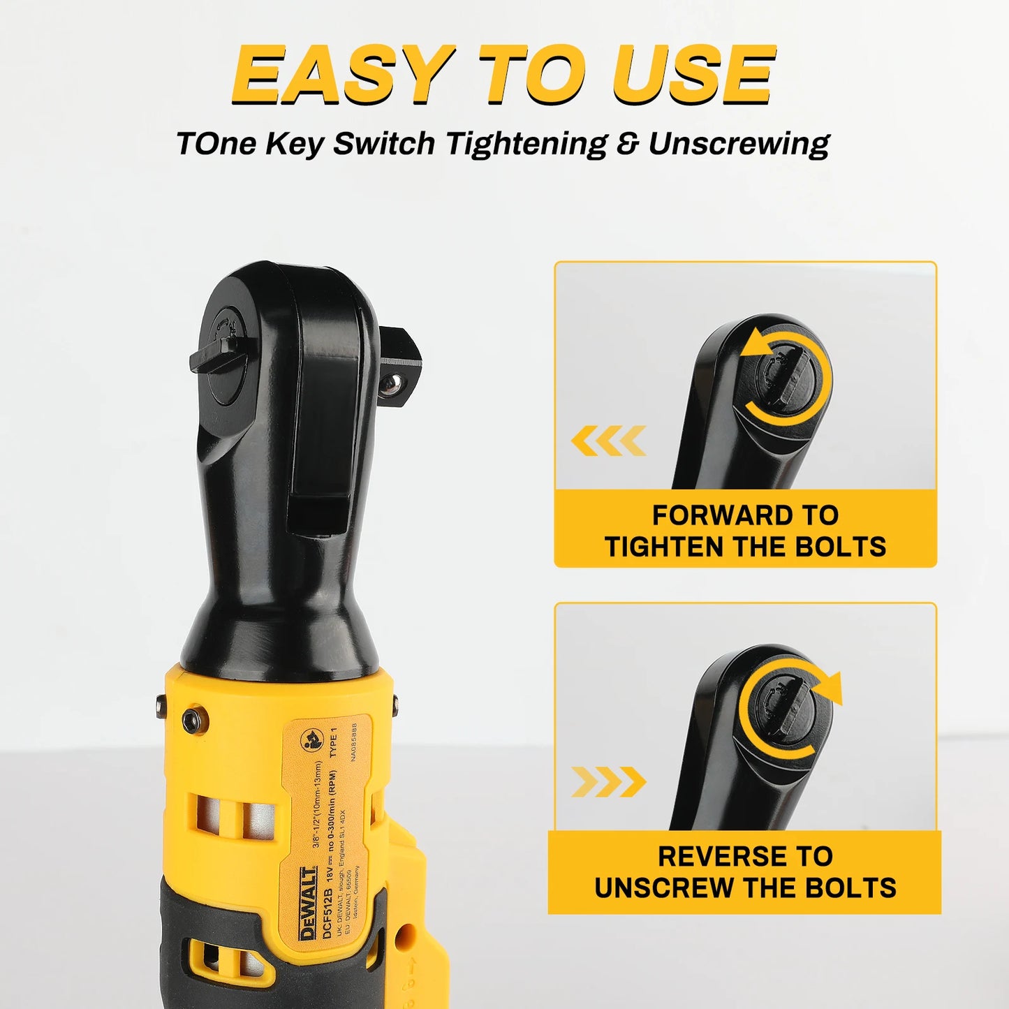 Dewalt 512， Llave de ángulo recto sin escobillas de 20 V - Torque alto 95 N, 2500 RPM, compacta para mantenimiento de automóvile