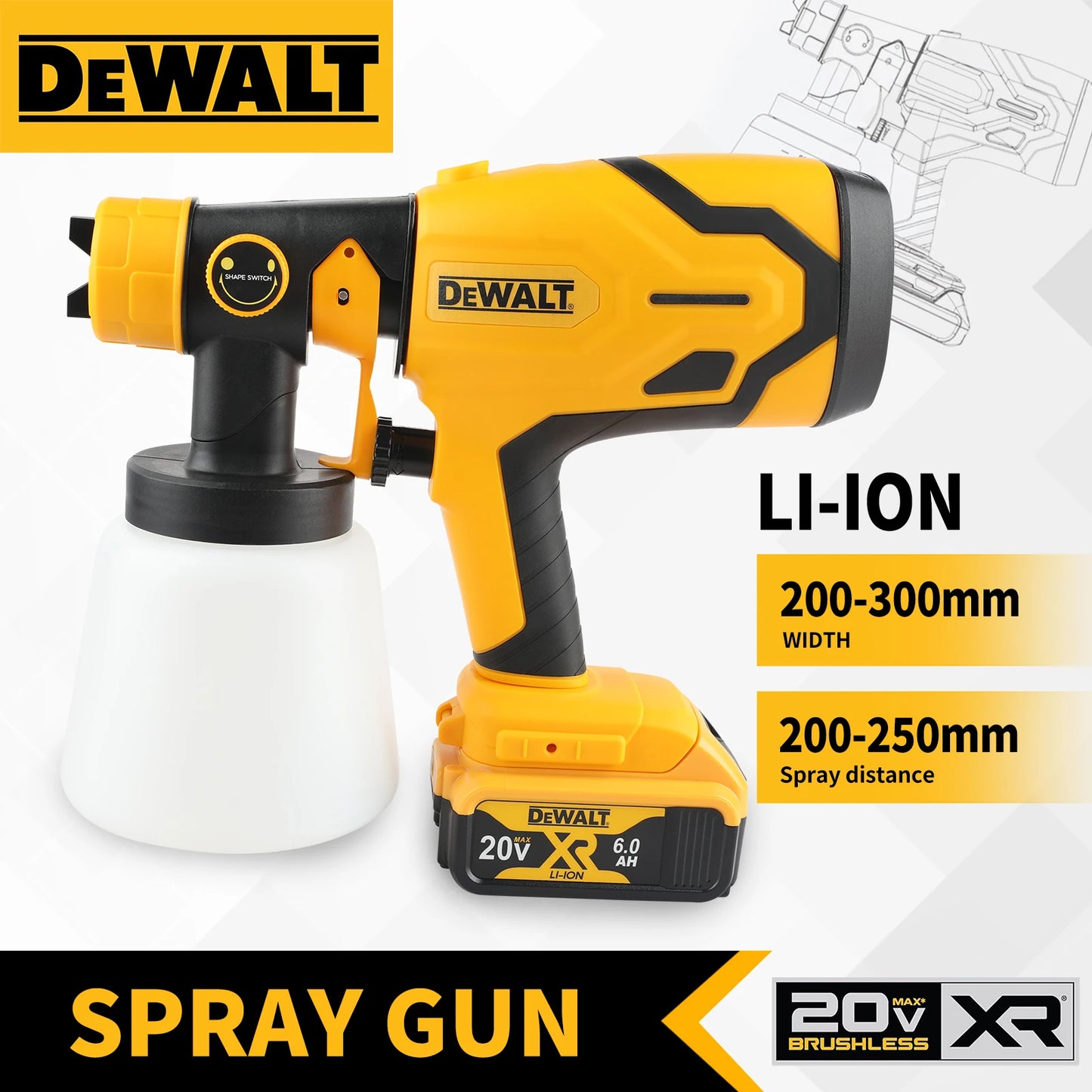 DEWALT 800ML Electric Spray Gun–Cordless,18V Battery–Professional-Grade for Even Coats on Walls,Cabinets&DIY Craft Projects!